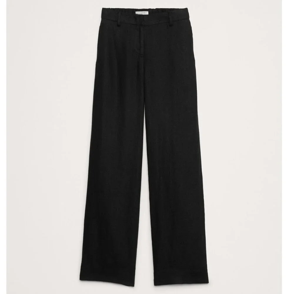 NWT! Banana Republic Black Euro Linen The Everyday Wide-Leg Trouser Pants XXL